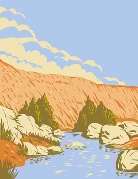 Badger Springs Canyon and the Agua Fria River Located in Agua Fria National Monument in Arizona USA WPA Poster Art vector