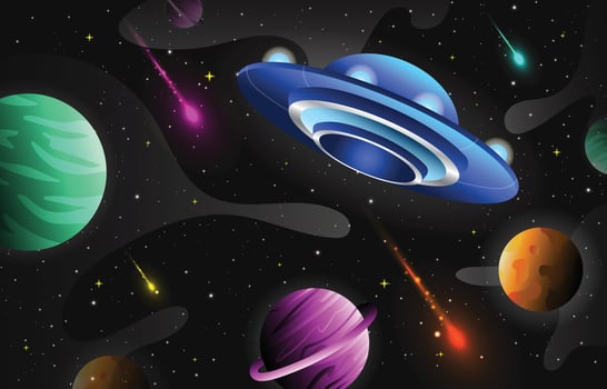 Colorful Space with UFO Background Template vector