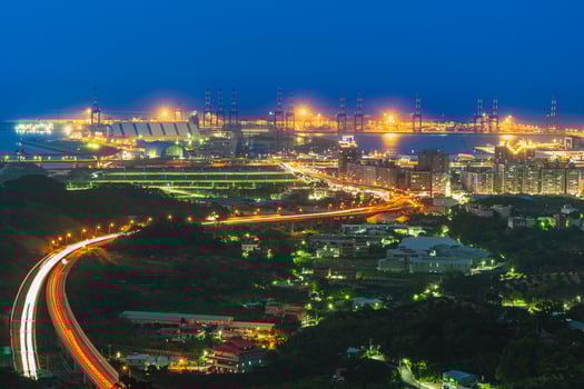 Aerial view of Taipei harbor, Taiwan at night photo
