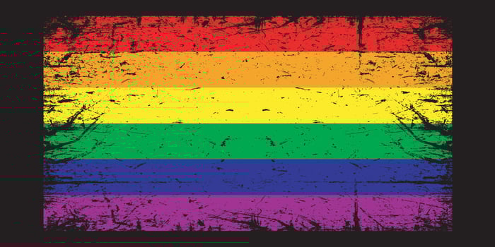 Pride flag. Old grunge pride flag. Vector rainbow flag. LGBT pride flag
