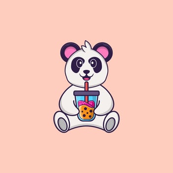 Cute Panda Drinking Boba milk tea. Animal cartoon concept isolated. Can used for t-shirt, greeting card, invitation card or mascot. Flat Cartoon Style vector