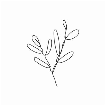 one line drawing of leaves and branch. continuous line art vector