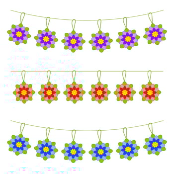 Set of flat colored isolated garlands of flowers. Suitable for design. vector