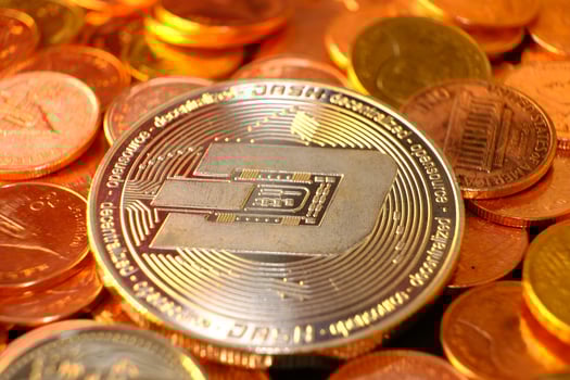 cryptocurrency coins on table and digital currency money concept, digital money in future, golden coins background photo