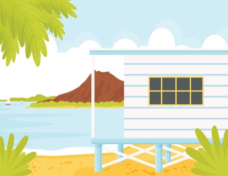 beach house, lagoon landscape vector