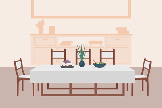 Luxury dining room flat color vector illustration