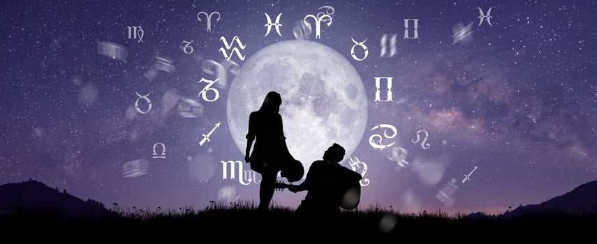 Astrological zodiac signs inside of horoscope circle photo