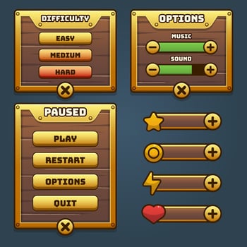 Game wood and gold UI menu vector