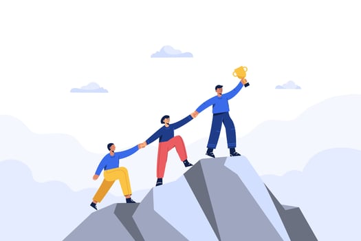 Successful businessman and his team go to new business opportunities. vector