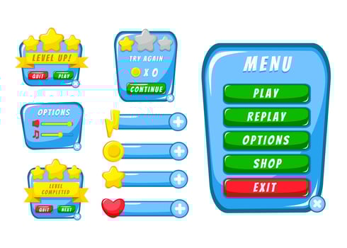Complete set of level button game pop-up, icon, window and elements for creating medieval RPG video games vector