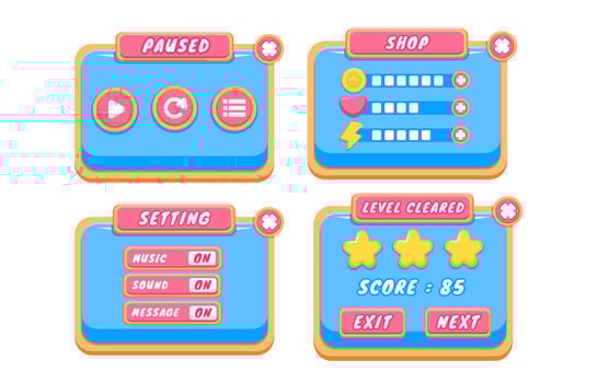 Complete set of level button game pop-up, icon, window and elements for creating medieval RPG video games vector