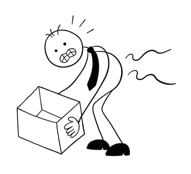 Stickman Businessman Character Hurts Back When Lifting Box Vector Cartoon Illustration