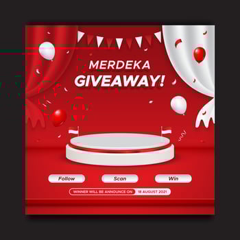 Indonesia's independence day giveaway contest social media post template with podium and balloons vector