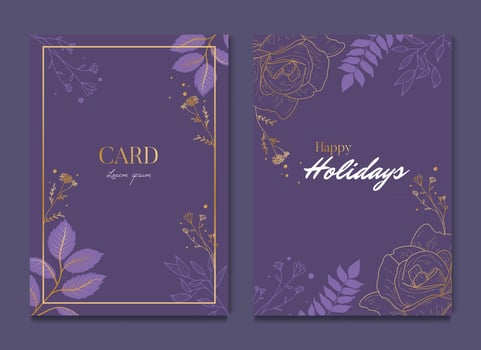 Simple Dark Purple Floral Celebration Wedding Card Invitation vector