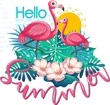 Hello Summer banner with flamingo isolated vector