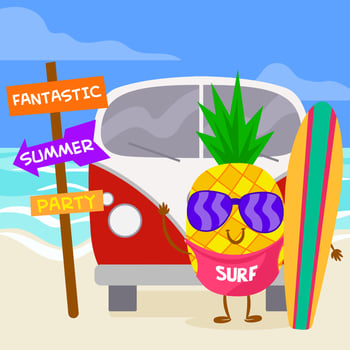 Pineapple wearing sunglasses traveling in holiday vector