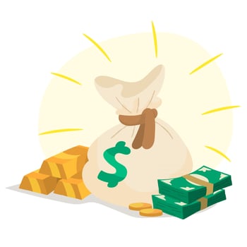 A bag of money and a stack of paper money vector