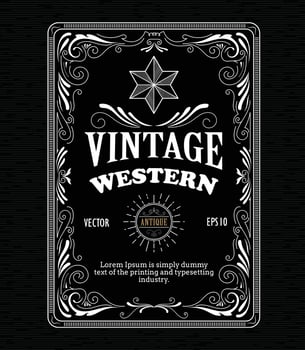 Vintage frame border western label retro hand drawn engraving antique vector illustration