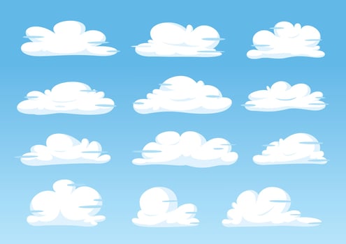 Flat cloud illustration collection. Cute cartoon cloud set. vector