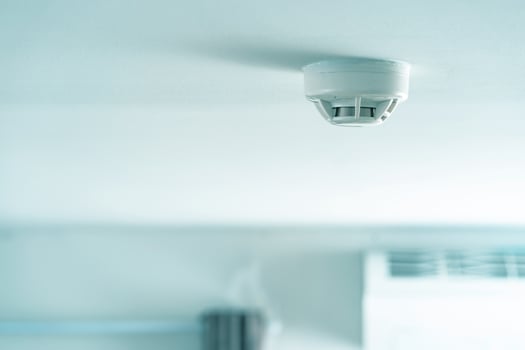 Smoke fire detector, Smoke detector on ceiling photo