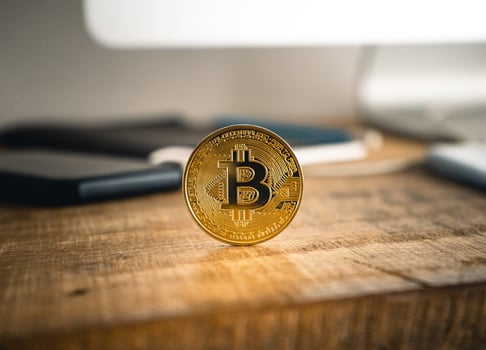 Crypto coins on gold background photo
