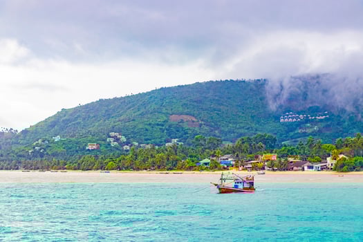 Koh Samui trip and panoramic view on cloudy rainy day. photo