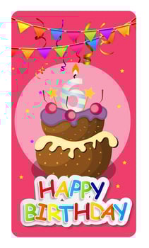 Happy Birthday Card Baner Background  with Cake and Flags. Vector Illustration