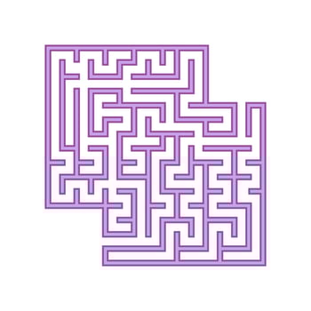 Purple square labyrinth. A game for children. Simple flat vector illustration isolated on white background. With a place for your images.