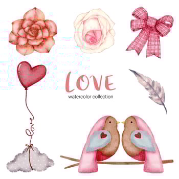 Set of big isolated watercolor valentine concept element lovely romantic red-pink hearts for decoration, Vector illustration.