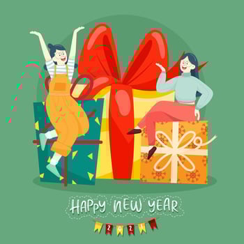 Happy people or office workers, employees hold big numbers 2021. Group of friends or team wish Merry Christmas and happy New Year vector