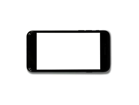 Black phone isolated on white background with copy space on the screen photo