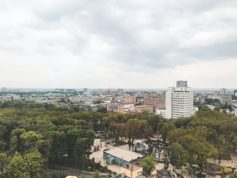 Kharkov city Ukraine  May 2019 The view from ferris wheel to Gorky Park photo