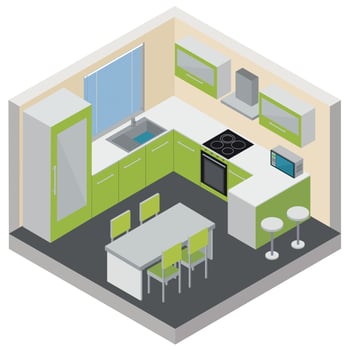 Kitchen Interior Isometric Composition Vector Illustration