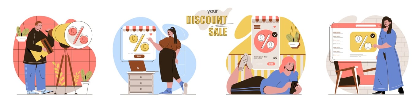 Your Discount Sale concept scenes set vector
