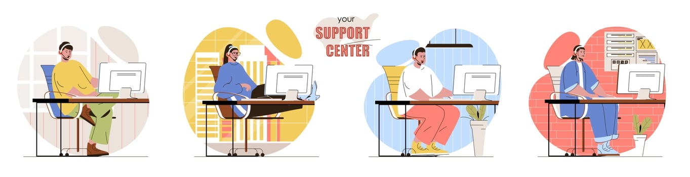 Your Support Center concept scenes set vector