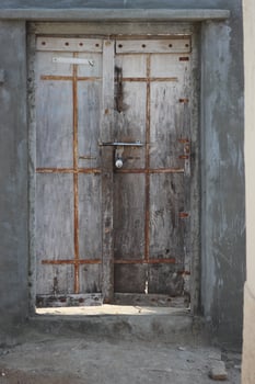 door with window with wood background photo