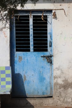door with window with wood background photo