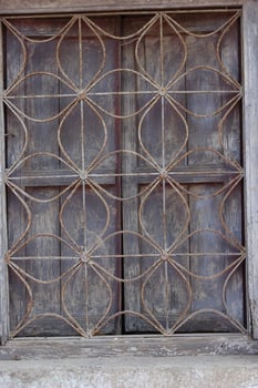 door with window with wood background photo