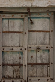 door with window with wood background photo