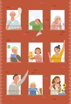 Neighbors in the apartment. vector design illustrations.