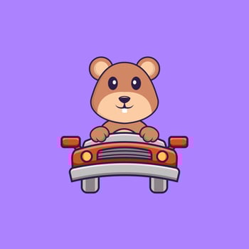 Cute squirrel is driving. Animal cartoon concept isolated. Can used for t-shirt, greeting card, invitation card or mascot. Flat Cartoon Style vector