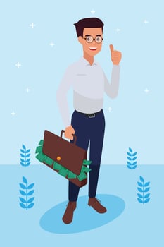 Happy young big isolated corporate business people job as vision and mission vector