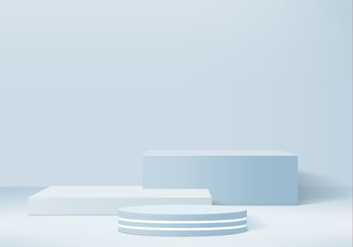 Cylinder abstract minimal scene with geometric platform. Summer background vector 3d rendering with podium. stand to show cosmetic products. Stage showcase on pedestal modern 3d studio blue pastel