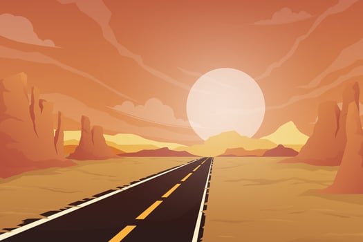 The country road and the sun is setting the sky vector