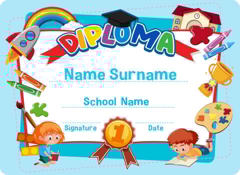 Cute motivational cartoon certificate for children vector