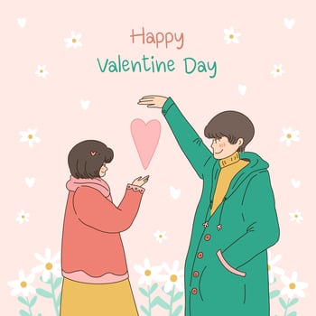 Happy Valentines Day 14 February illustration. Romantic happy loving couple. Vector illustration