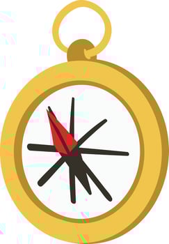 Magnetic Compass for travelers and backpackers to find direction in wild forest. vector