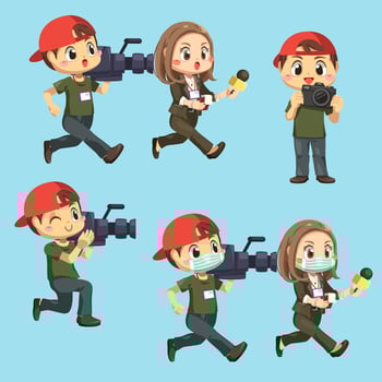 Set of photographer and videographer man in cartoon character vector