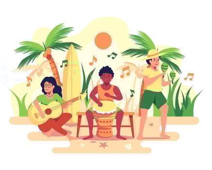 A beach band for recreation for company employees. The band consists of drums, guitars, zacs. vector