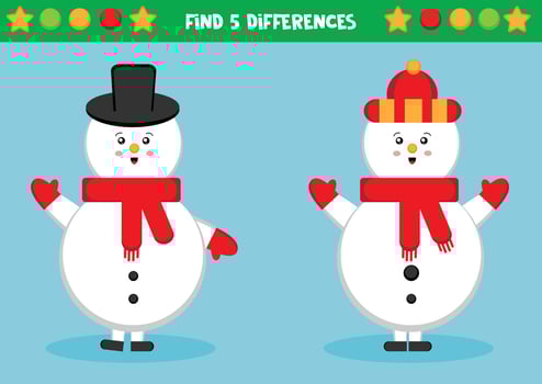 Find five differences. Snowmen. vector